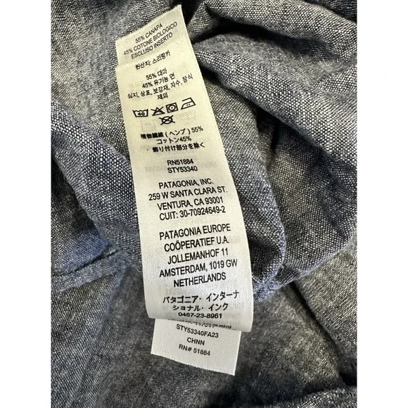 Patagonia Men's Large Blue Collared Full Button Front Pockets HEMP/COTTON Top - Picture 11 of 11